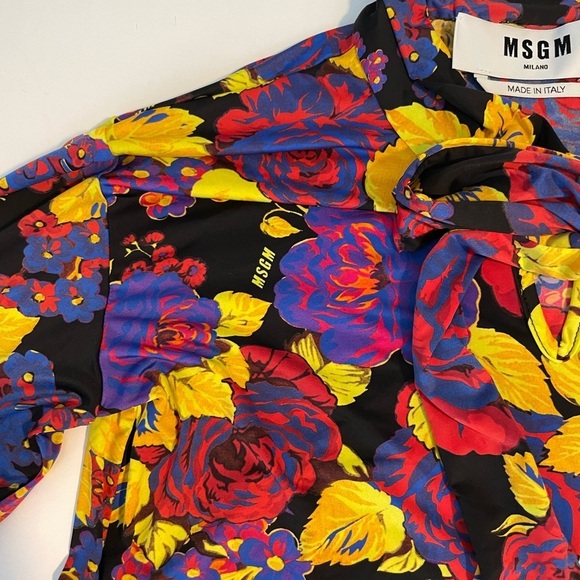 $245 MSGM Tie Neck Pussybow Blouse stretch floral long sleeve 38 Small - Picture 6 of 12